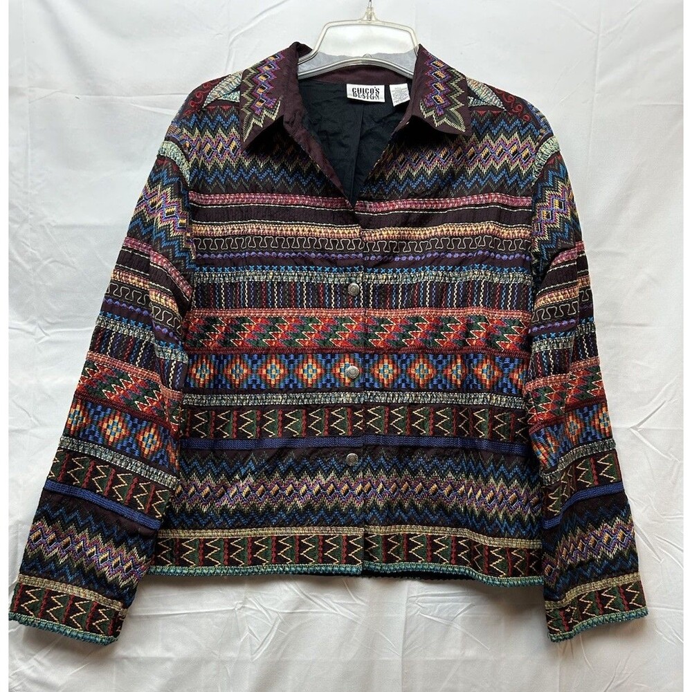 Chico’s Design Size Med Embroidered Jacket Multicolor Boho Southwestern India